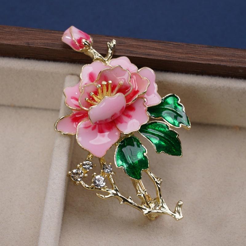 Vintage Peony Brooch Temperament Elegant Painted Design Flower Corsage Pin Versatile Wedding Jewelry Accessories