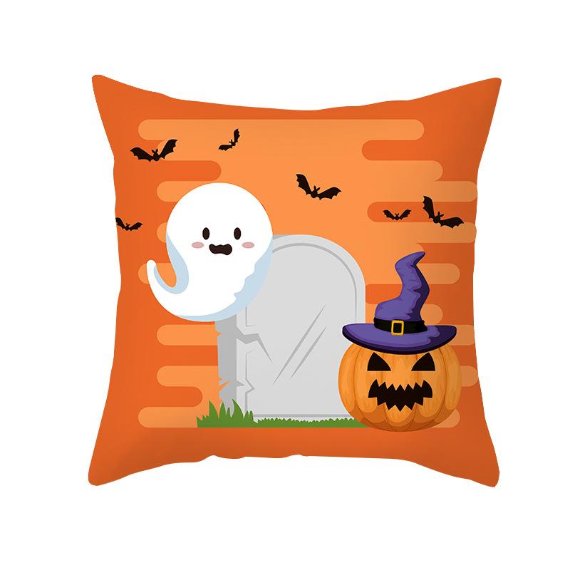Home Cartoon Pumpkin Head Halloween Pillow Cover Peach Velvet Cushion Cover Office Sofa Cushion Cover