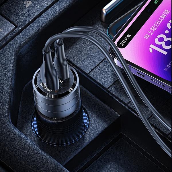 USAMS Car Charger C36 USB+USB-C 95WFast Charge Black/black CC176CC01 (US-CC176)