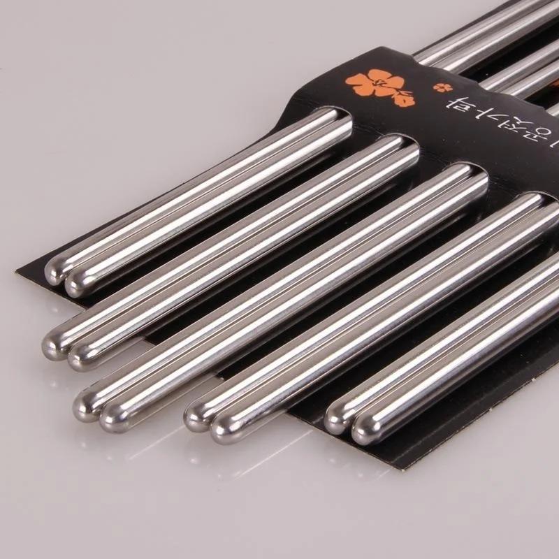 

5 Pairs Stainless Steel Square Chopsticks Chinese Stylish Healthy Light Weight Metal Non-slip Design Kitchen
