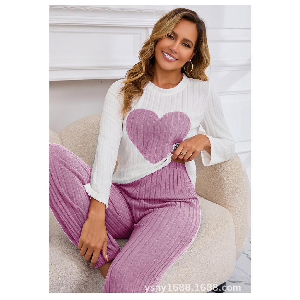 Four Season Style Love European and American Soft and Skin Friendly Comfortable Home Clothes, Long and Short Two-piece Set Pajamas