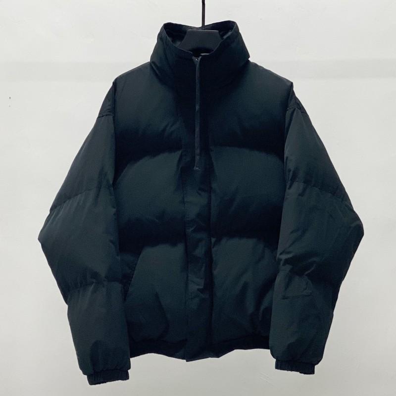High Street Stand Collar Cotton Puffer Jacket Couples Loose Fit Winter Warm Thick Coat Solid Color Casual Outerwear