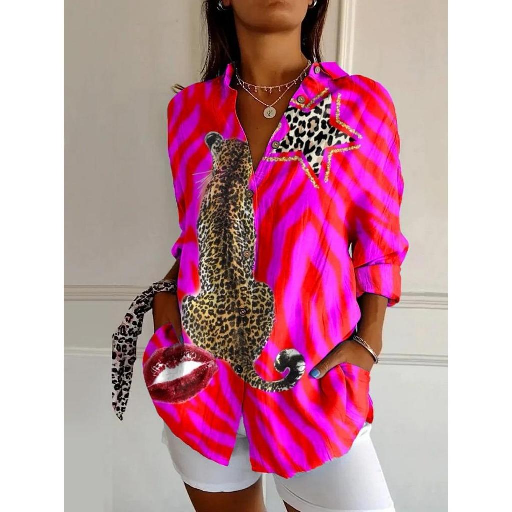 Ladies, Casual, Long Sleeved, Button Up Shirt, Floral Print, Machine Washable, Casual, Loose Fit