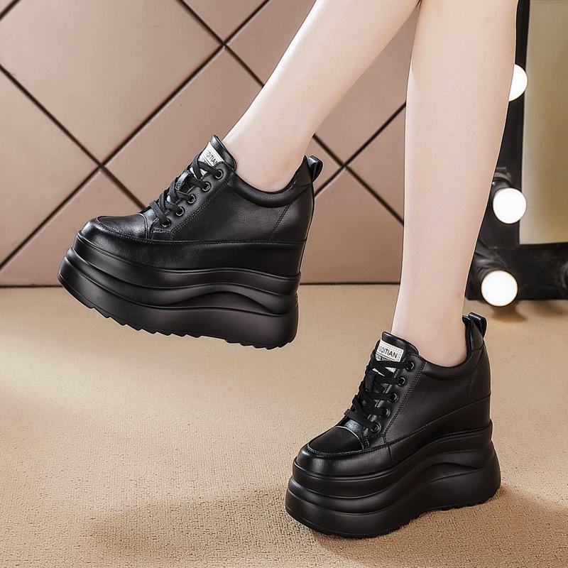 Fashion 13CM Genuine Ankle Booties Leather Spring Autumn Ankle Boot High Brand Women Luxury Platform Wedge Fashion Shoes