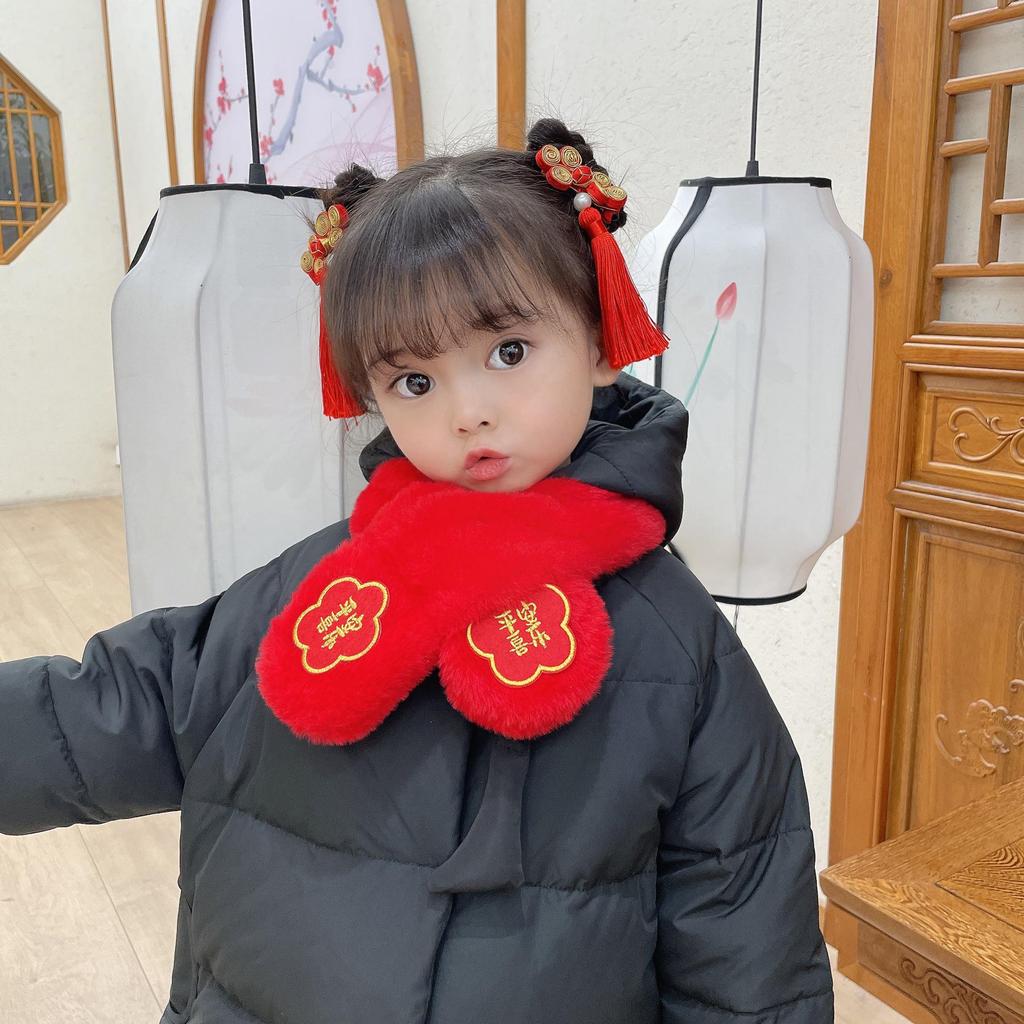 Festive Child's Snood: Red Faux Rabbit Fur for Autumn & Winter