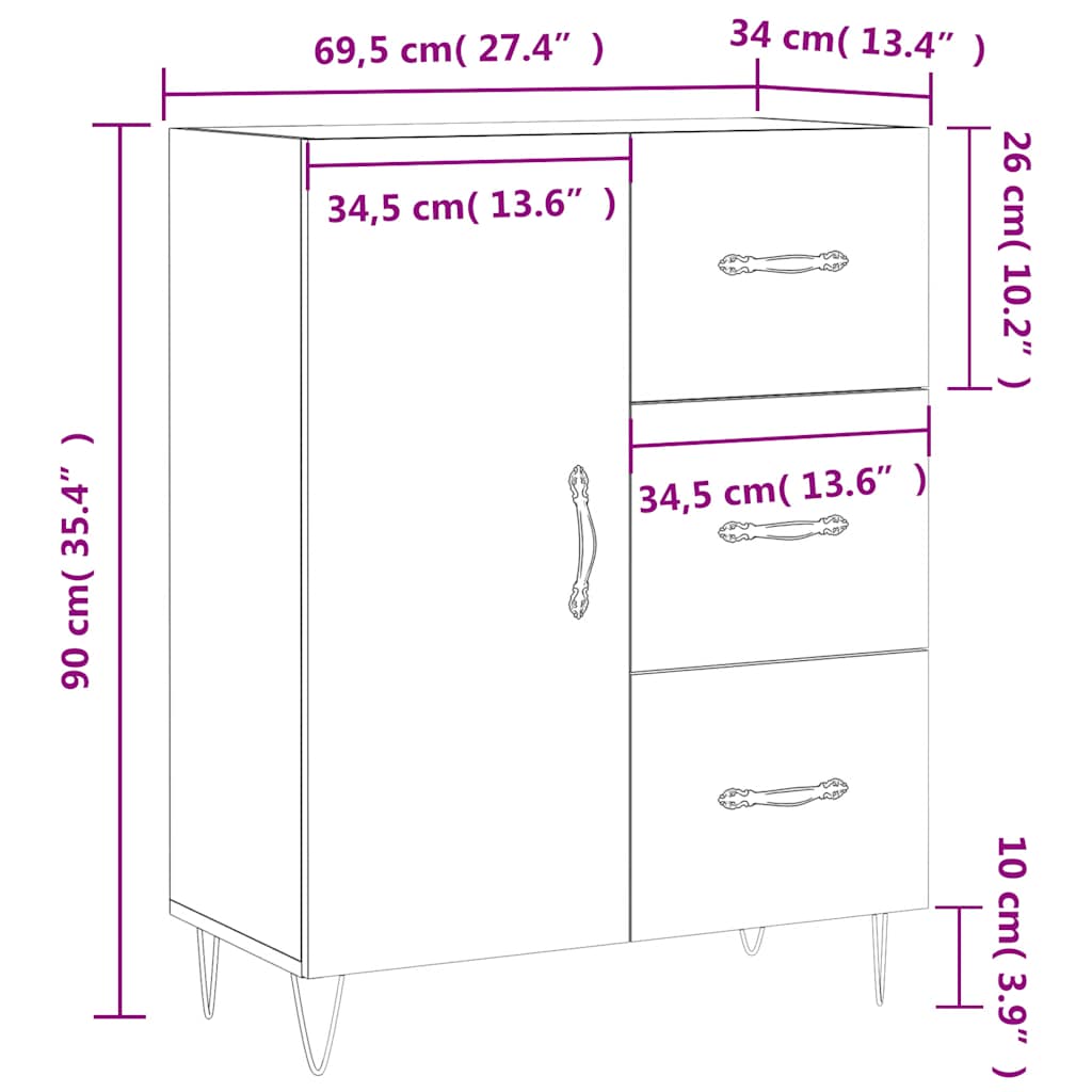 Sideboard Grau Sonoma 695x34x90 cm Holzwerkstoff