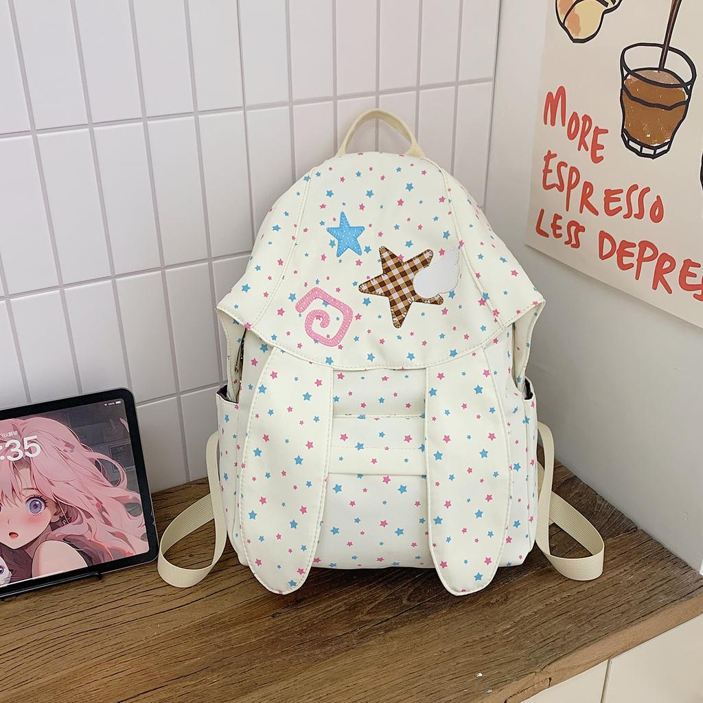 Schoolbag Fashion Personality Cute Girly Style Backpack Female Student School Bag Cartoon Embroidery Rabbit Ears Backpack Lightweight Bag