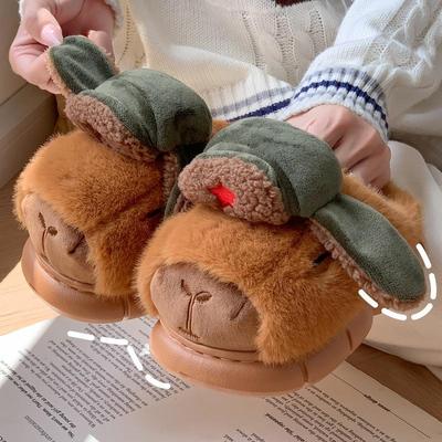 Capybara Kinder Winter Baumwoll Hausschuhe - Niedlich, Warm, Rutschfest Plüsch für Jungen & Mädchen