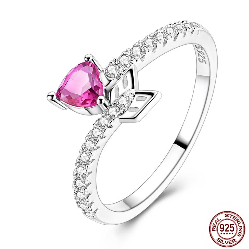 Luminous Firefly 925 Silver Ring Sparkling Rainbow Color Heart Wishbone Flower Original Rings For Women Wedding Jewelry