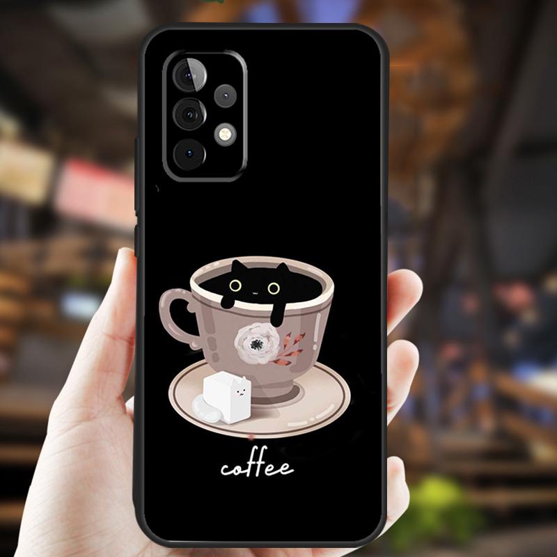 Cute Animal Cat Coffee Case For Samsung Galaxy A34 A06 A05 A32 A16 A55 A36 A26 A54 A14 A22 A52 A35 A15 A53 A13 A56