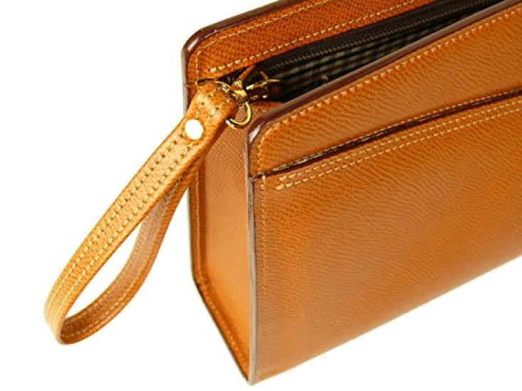 Awaji Bag Workshop Genuine Leather Second Bag for Men, Made in Japan Big Pouch, Embossed Leather (Camel), Freestanding, Large, Cowhide Leather