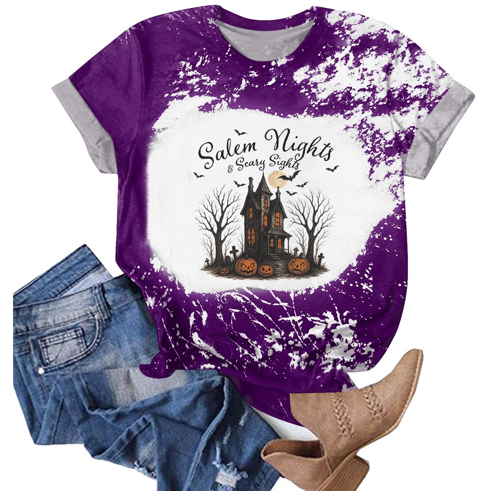 

Хэллоуинские футболки для женщин Милая футболка Осенняя футболка Градиентные графические футболки Повседневные топы с коротким рукавом XL