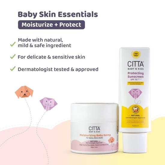 CITTA Moisturizing Baby Balm 100g & Protecting Sunscreen SPF 70 Combo | Babies & Kids | Gentle On Skin | Nourishes & Protects