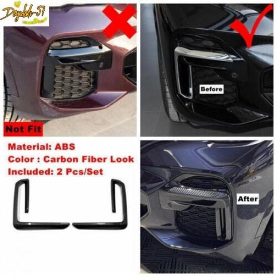 For -23 BMW X5 G05 Carbon Fiber ABS Front Fog Light Lamp Cover Trim  2PCS