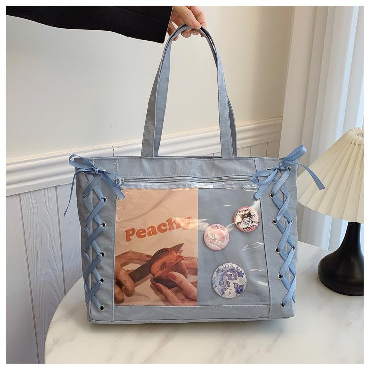 

Сумка-тоут с большой вместимостью, женская, японская, с лентой, pain jk, милая девушка, двухмерная, прозрачная, с большим аппетитом, millet синий