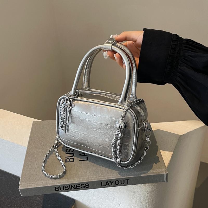 New textured silver small square bag niche versatile large capacity simple shoulder messenger bag bag women