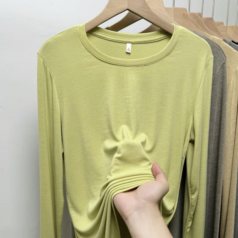 

Elastic soft waxy mask T-shirt women s simple versatile bottoming shirt with long-sleeved white top inside XL зелёный