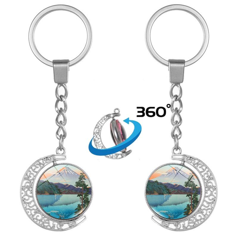 Japanese Wave Ukiyo-e Art Double-Sided Rotating Keychain Pendant