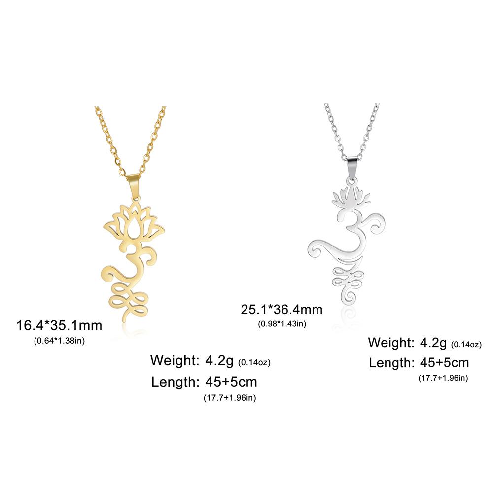 Lotus Flower Yoga Pendant Necklace Stainless Steel Om Unalome Symbol Necklaces for Women Men Buddhist Amulet Jewelry