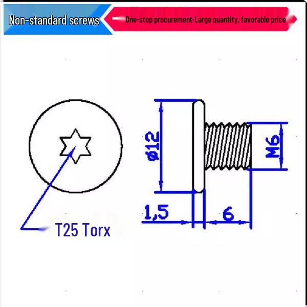 304 Stainless Steel M6x6 Torx Flat Head Reverse Thread Screw, Thin Head, Left Hand Rotation