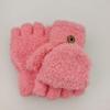 Solid Color Student Child Half Finger Thickened Writing Cycling Typing Cold-resistant Flip Gloves Coral Fleece Women Cold-proof and Warm