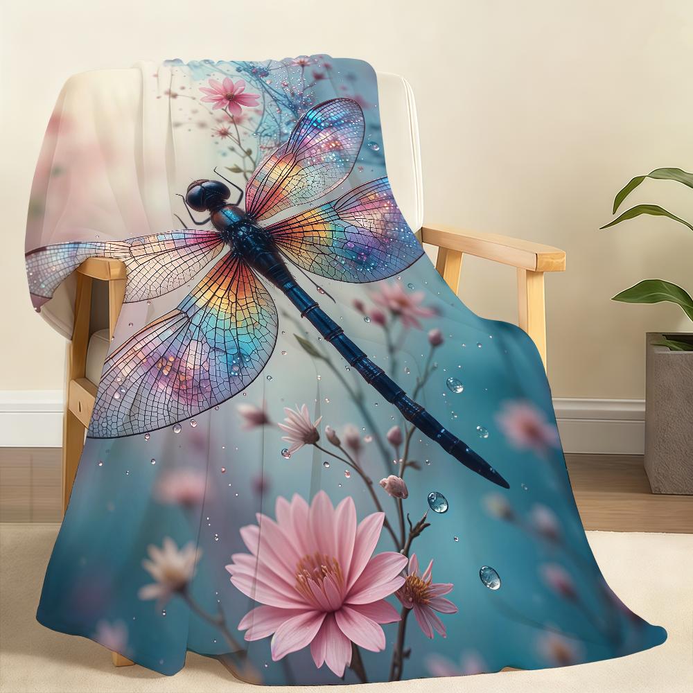 Watercolor Dragonfly And Floral Blanket Soft Throw Blanket for Home Bedroom Bed Sofa Picnic Travel Office RestCover Blanket Gift