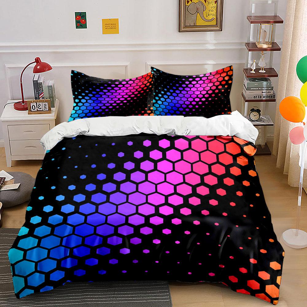 "Hexagon Gradient Decorative Set" Bedding Set with 1 Duvet Cover 2 Pillowcases Single Double King Queen, Gift