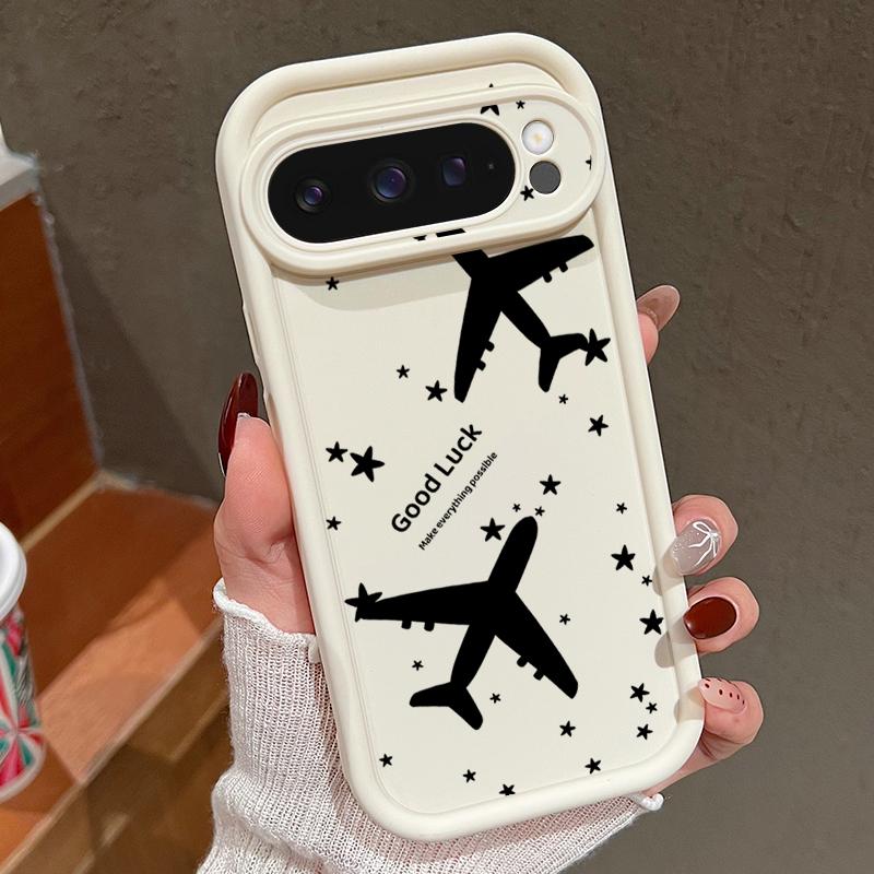 Airplane Stars Pattern Matte TPU Case For Google Pixel 9 Pro XL 8A 8 Pro 7A Shockproof Soft Silicone Lens Protection Phone Cover