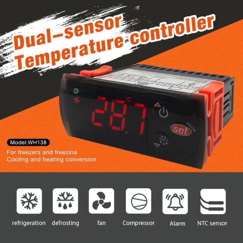 Double Sensors Thermostat For Cold Storage With Temperature Control Heating Cooling Mode LCD Display ABS Construction