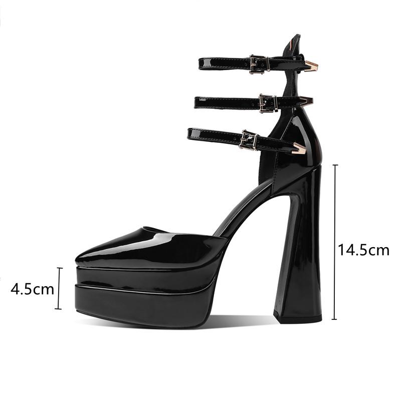 Fashion Runway Style Platform Wedges Women Pumps Fashion Pointed Toe Ankle Strap Mary Janes High Heels Summer Female Wedding Bridal Shoe