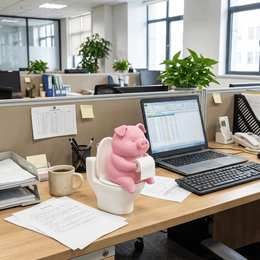 Cartoon Pig Figurine 3D Printed Toilet Pig Decoration Novelty Pig Sitting on Toilet Gift