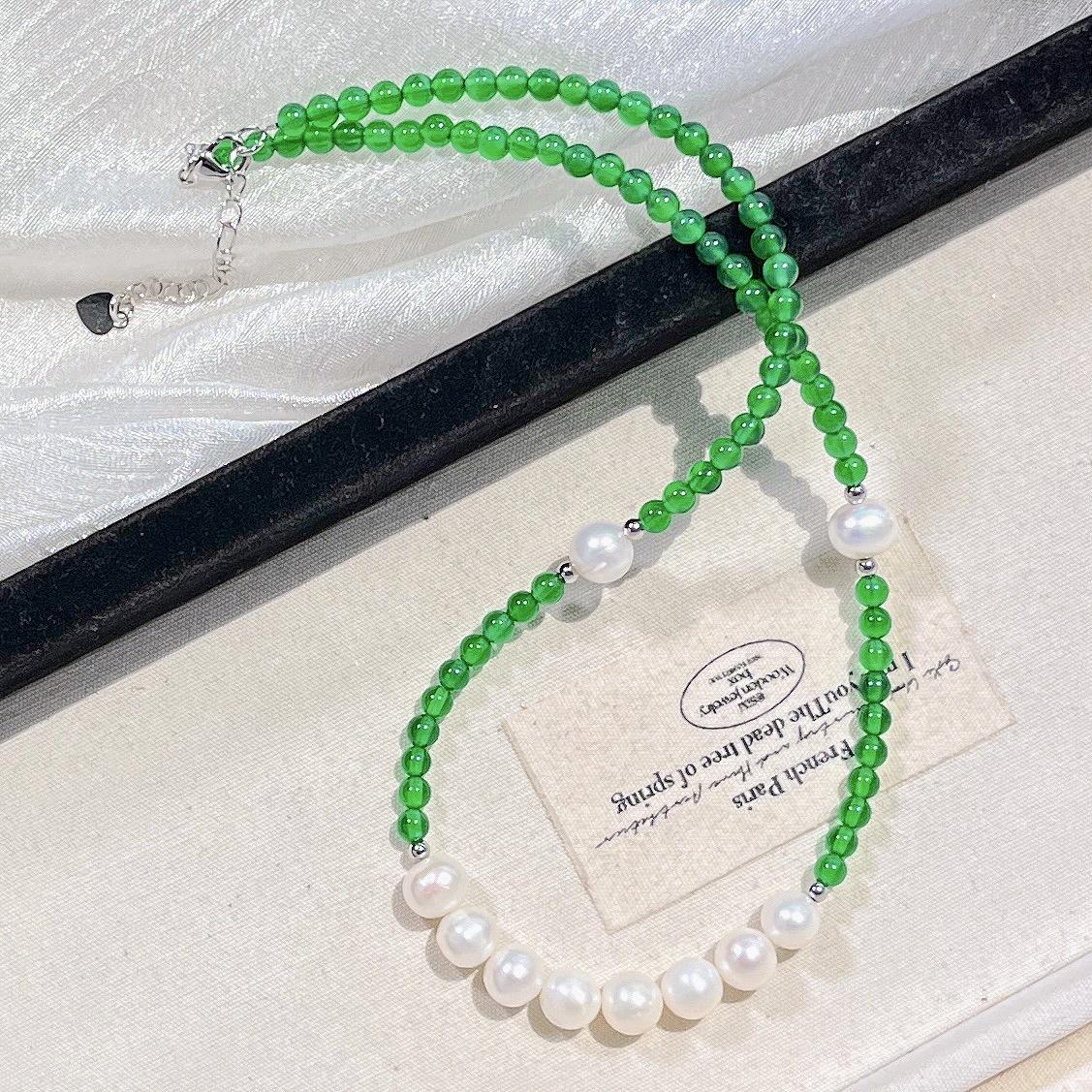 Natural Chalcedony Freshwater Pearl Necklace Collarbone Chain