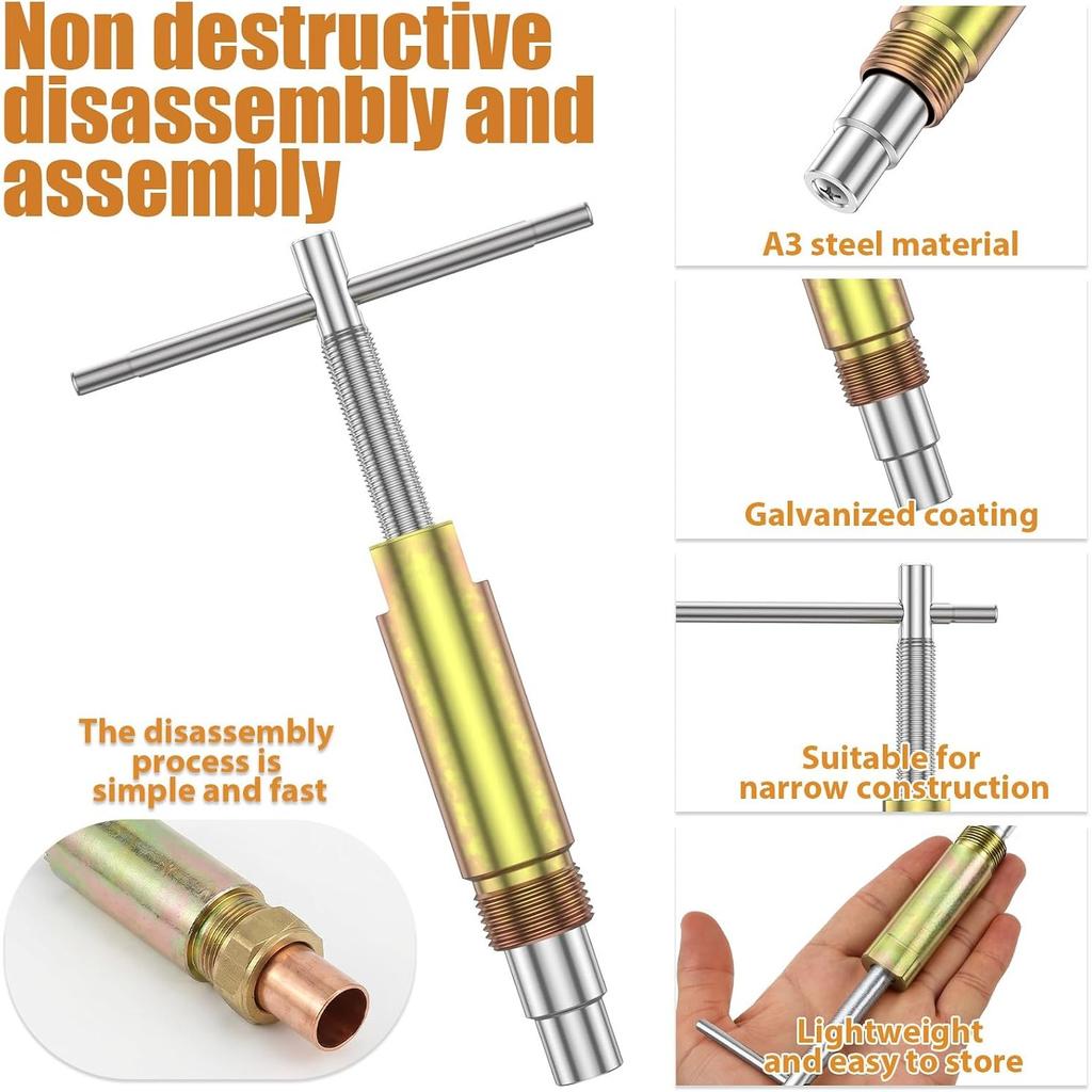 Compression Sleeve Puller Tool, Ferrule Remover for 1/2” Compression Fittings Only, Remove Nut & Ferrule of Pipe, Zinc-Plated Steel Plumbing Tools