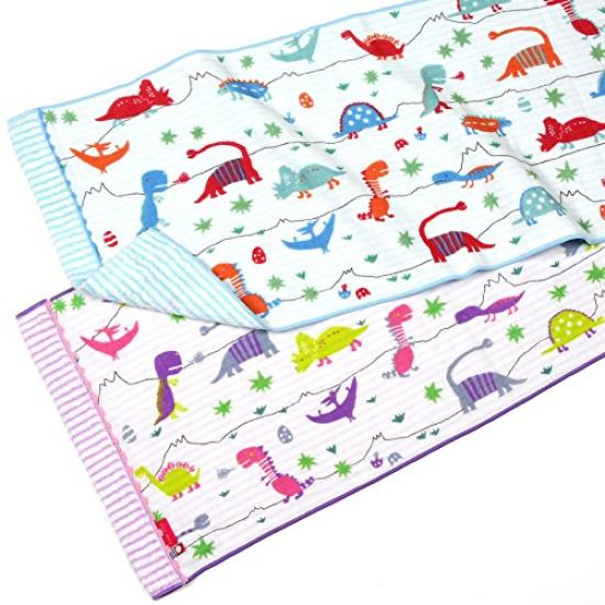 Imabari Towel Dinosaur Gauze Baby Isso Ecco Single-Sided Towel, (Face Towel, Purple)