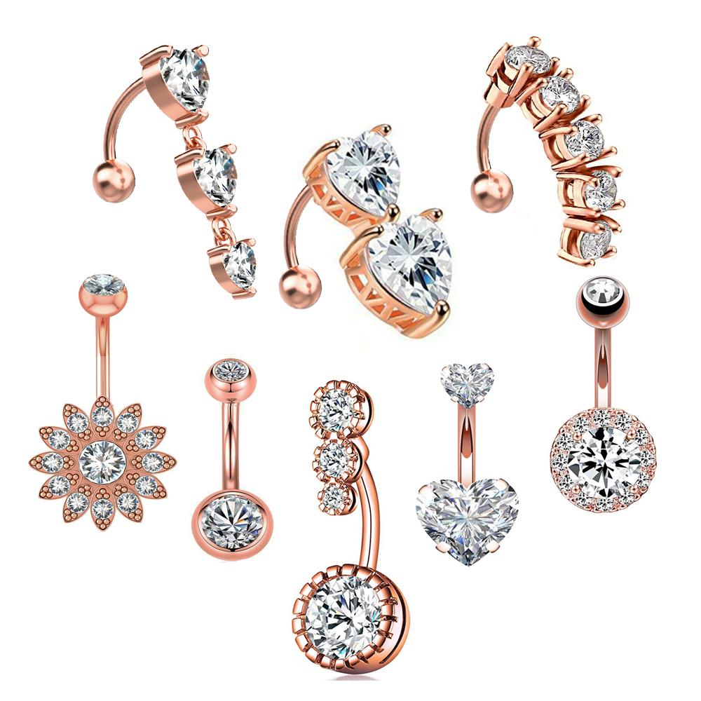 

8 шт./лот, наборы колец для пупка с обратным изогнутым сердечком и цветком, перевернутый стержень из нержавеющей стали, сексуальный пирсинг пупка для женщин и девочек