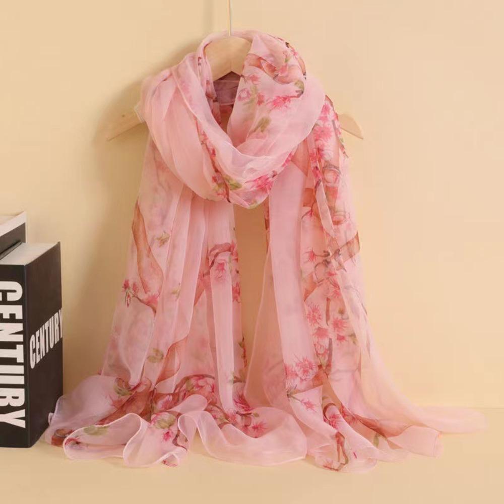 Spring and Autumn Shawl Women's Sunscreen Scarf White with Long Soft Gauze Summer Seaside Large Beach Scarf Travel Silk Scarf