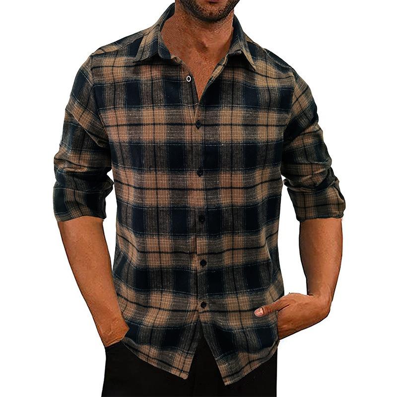 Men S Long Sleeve Flannel Plaid Shirt Thick Autumn Winter