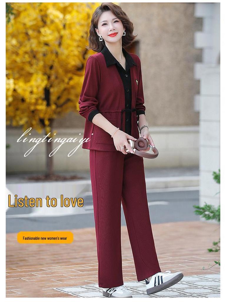 Spring 2025 Casual Suit for 50-Year-Old Women: Two-Piece Sporty Set for Middle-Aged and Elderly Moms
