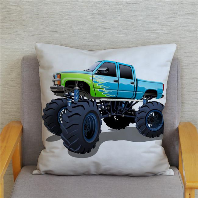 Cartoon Monster Truck Print Cushion Cover Pillow 45X45 Square Sofa Home Decoration Throw