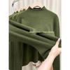 Women's Dark Green Half-High Neck Knitted Sweater - Autumn/Winter Base Layer