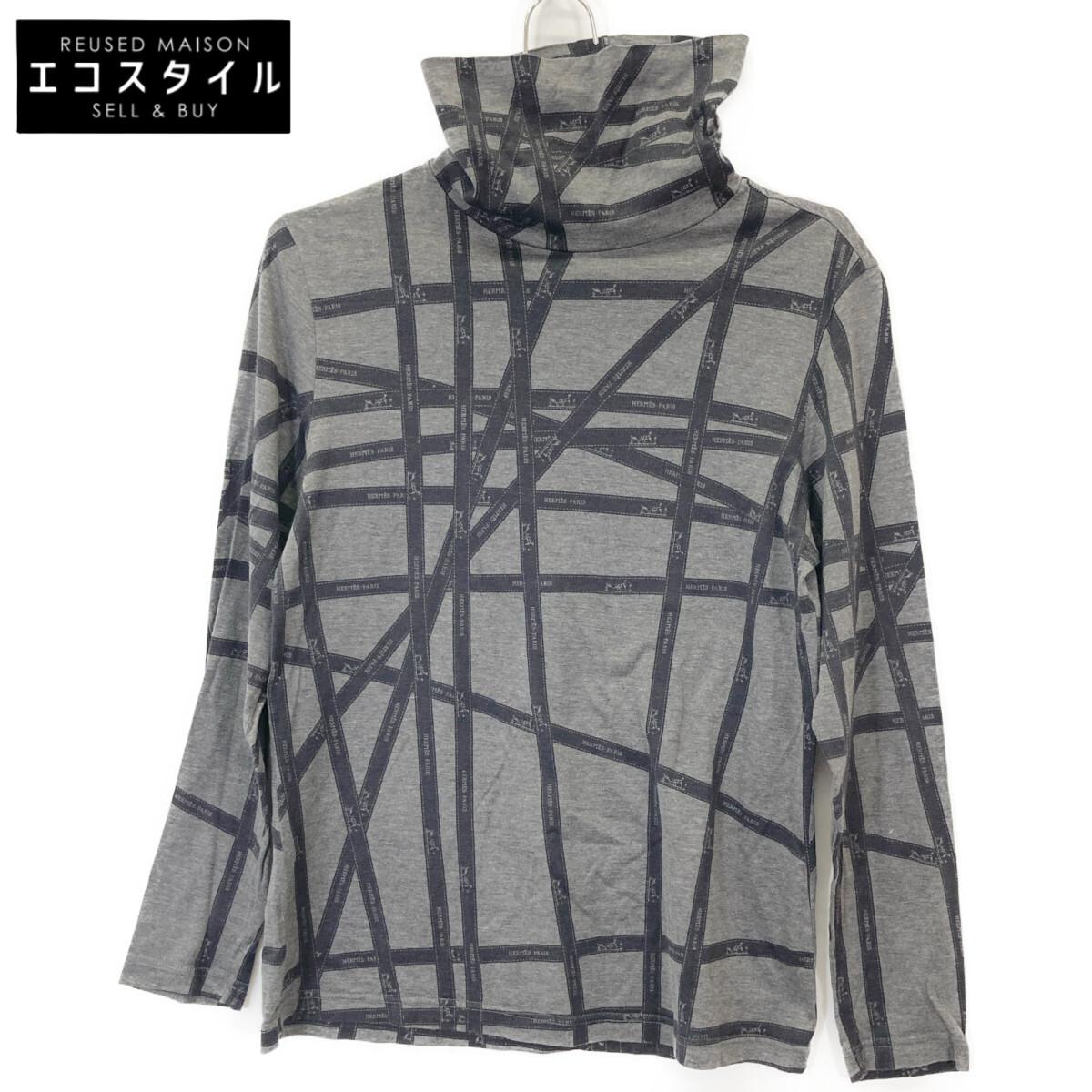 

HERMES Margiela-era ribbon pattern long-sleeved shirt tops S Black GreyUsed