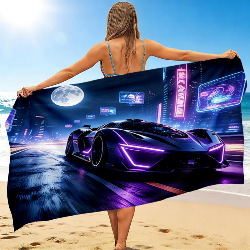 1Pc Neon Future Cityscape Beach Towel, Quick Dry, Multi-Use for Beach Pool Gym Yoga Home Travel, Christmas, Halloween, Xmas Gift M928717