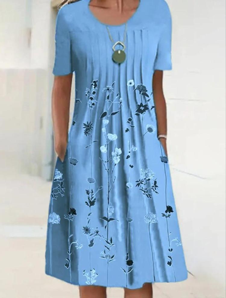 Women Summer Vintage Floral Loose Sexy Ruffles Dress with Pocket