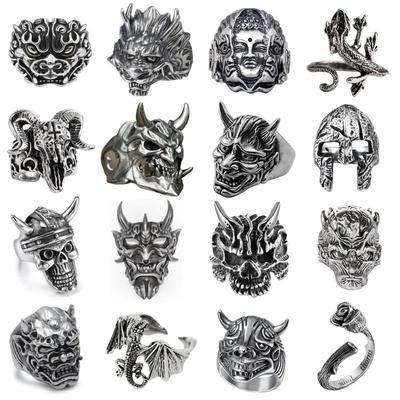 Anillo Retro Punk para hombre, esqueleto de demonio, Hip Hop, Rock, locomotora, aleación de acero de titanio, anillo de Color plata antigua, joyería para mujer