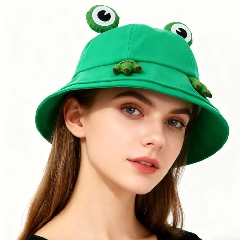 Cute Cute Frog-Shaped Cartoon Frog Bucket Hat Foldable Sunscreen Fisherman Hats Funny Big Eyes Pattern Panama Fishing Cap Summer
