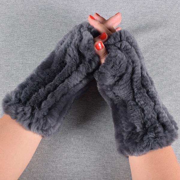 

Модные женские перчатки из натурального кроличьего меха, 1 пара, вязаные крючком перчатки без пальцев, хорошие эластичные зимние перчатки, теплые One Size темно серый