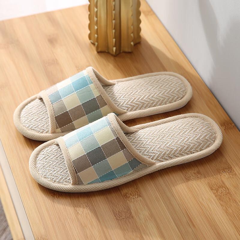 Kenuo Cloud-Comfort Plaid Cotton Linen Indoor Slippers