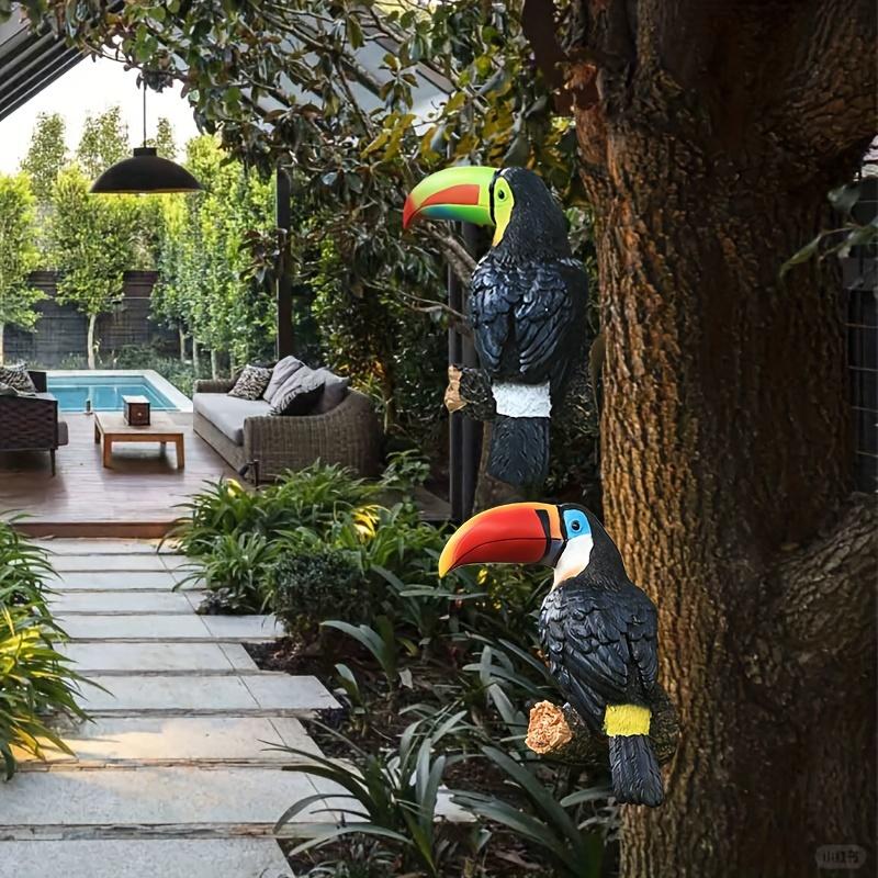 Natural Rustic Toucan Bird Figurine Tree Hugger Decor Hanging Resin Ornament Sculpture Garden Statue Animal Yard Wall Decoration