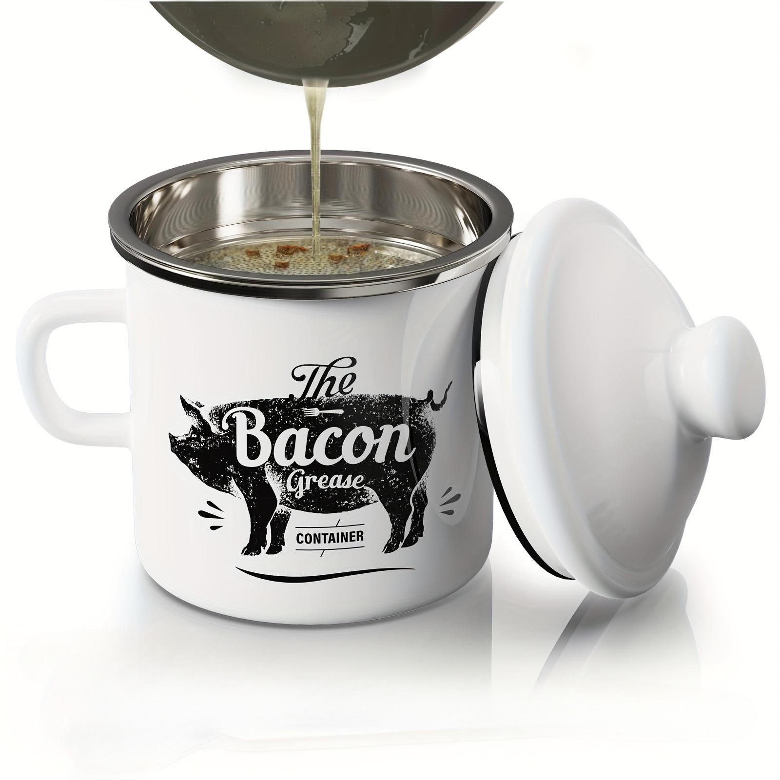 

Enamel Bacon Grease Pot Strainer 15oz Oil Pot Kitchen Fat Keeper Jar Storage Container Dishwasher Safe Grease Pot with Strainer белый