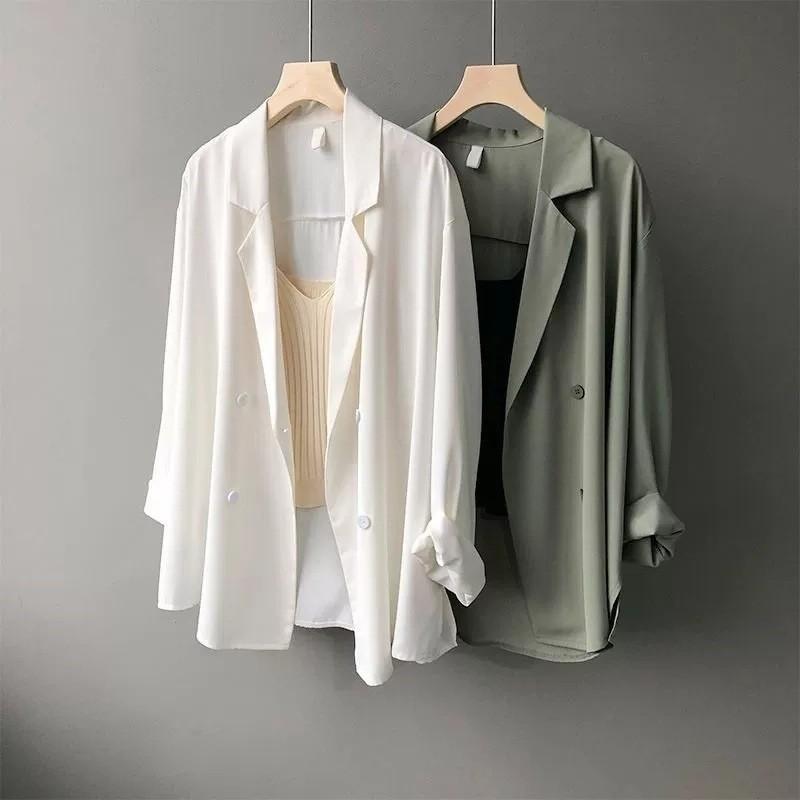 Women's Oversized Double Breasted Blazer Lightweight Casual Summer Work Suit Jacket